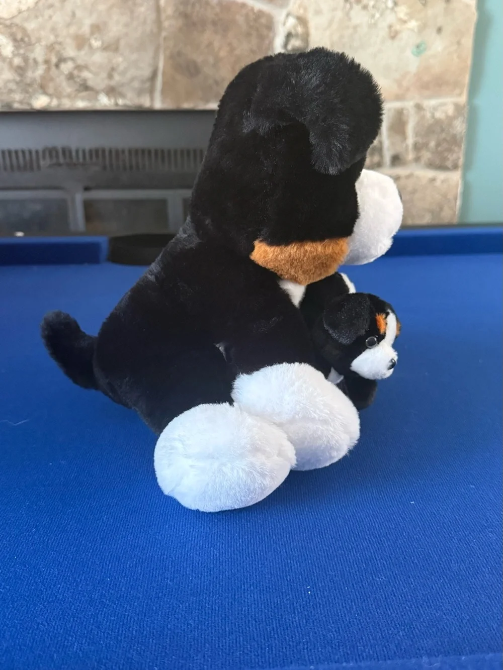 Black & White Plush Dog with Puppy